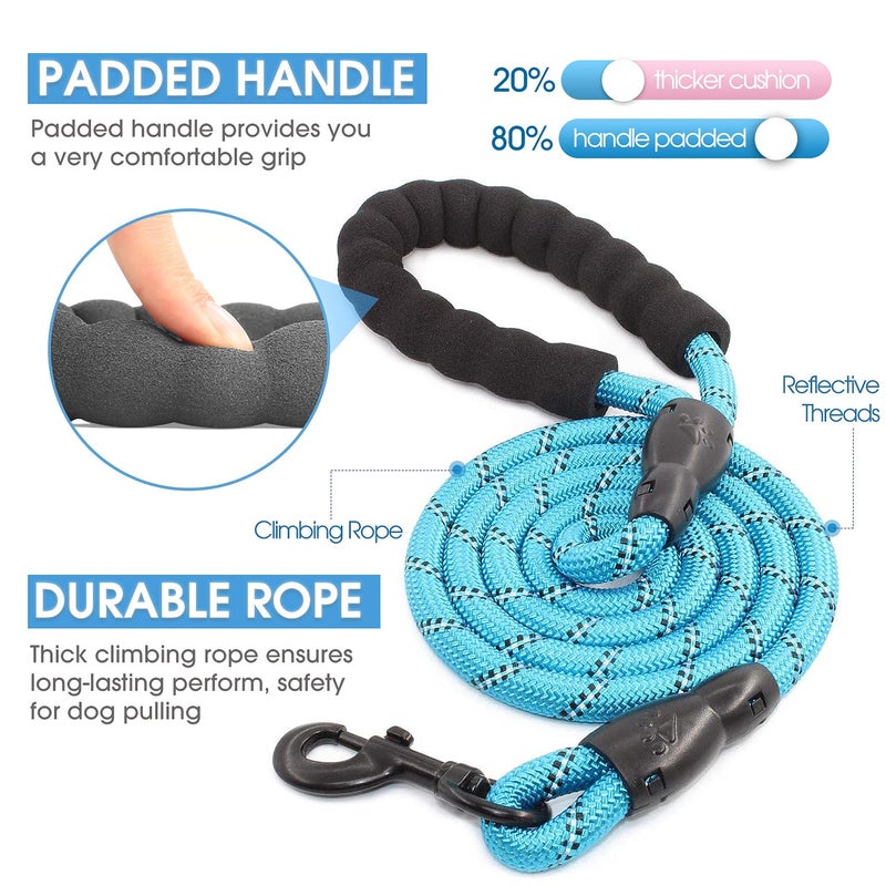 BAAPET 2/4/5/6 FT Dog Leash with Comfortable Padded Handle and Highly Reflective Threads for Small Medium and Large Dogs (5FT-1/2'', Blue) - Image 2